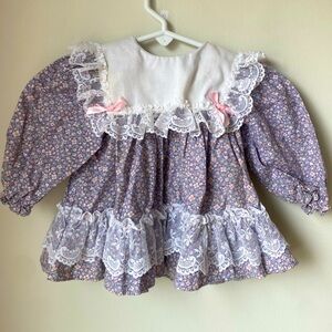Vintage Nursery Rhyme Baby Girl Long Sleeve Floral Lace Dress 6-9 Months